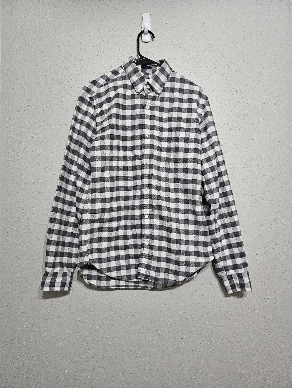 J.Crew Slim‎ Fit Oxford Shirt Mens M Gray White Gingham Plaid Button Down